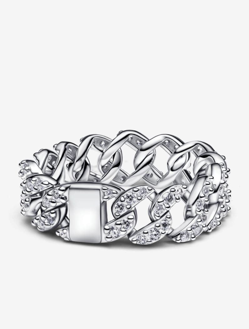 Anillo Pandora Cadena Cubana en Pavé