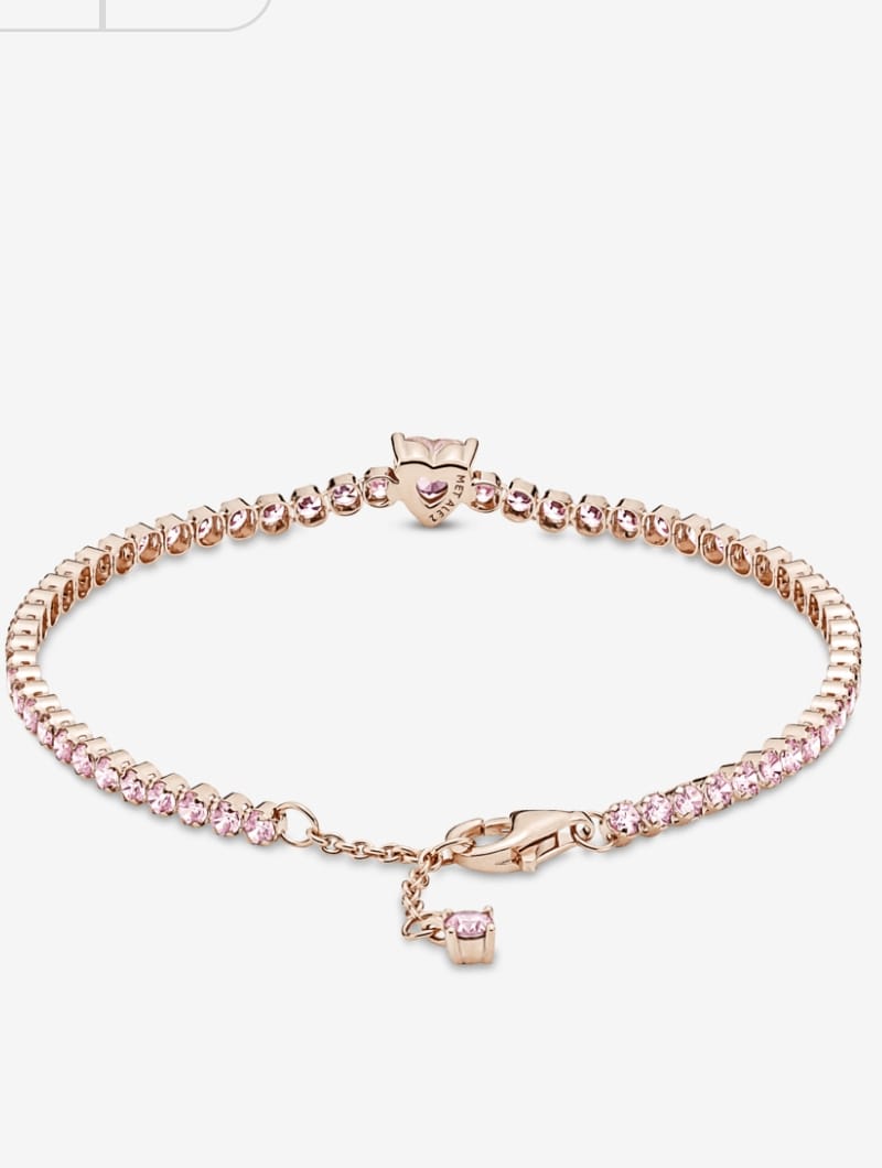 Pulsera Tenis Pandora Corazón Oro Rosa