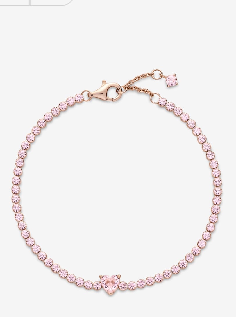 Pulsera Tenis Pandora Corazón Oro Rosa