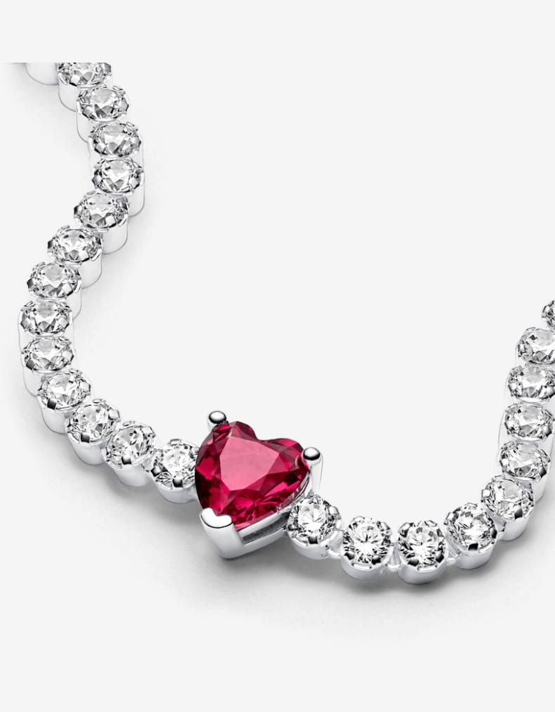 Pulsera Tenis Pandora Corazón Brillante Rojo