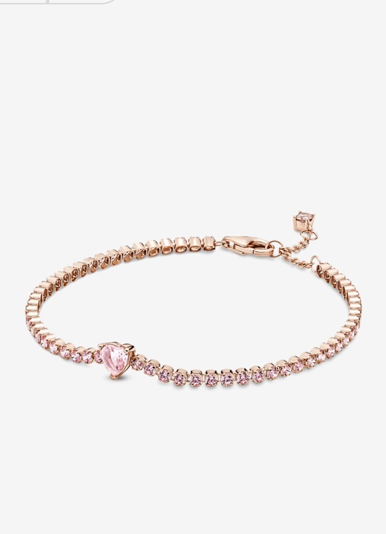 Pulsera Tenis Pandora Corazón Oro Rosa