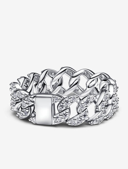 Anillo Pandora Cadena Cubana en Pavé