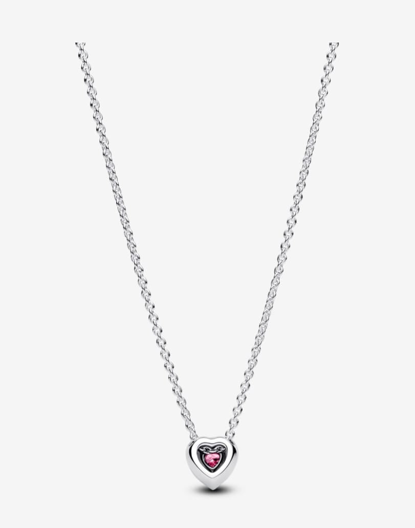 Collar Pandora Corazón en Relieve Rosa