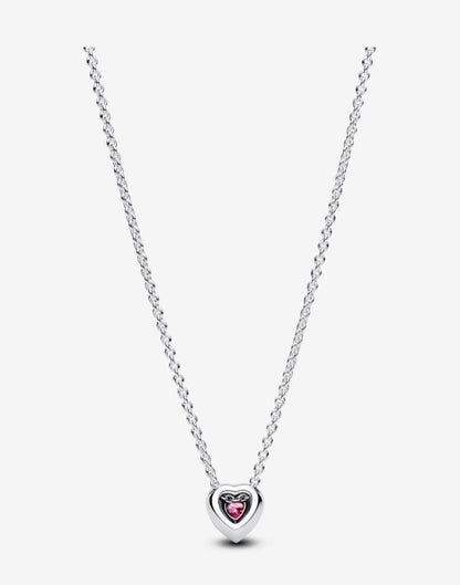 Collar Pandora Corazón en Relieve Rosa