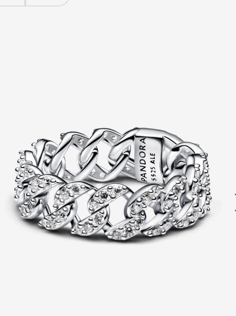 Anillo Pandora Cadena Cubana en Pavé