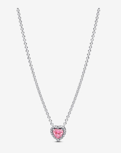 Collar Pandora Corazón en Relieve Rosa