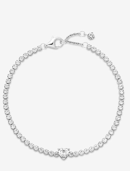 Pulsera Tenis Pandora Corazón Brillante
