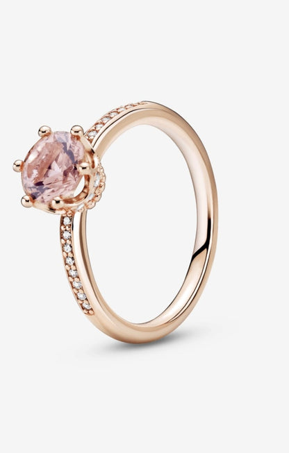 Anillo Pandora solitario corona Rosa