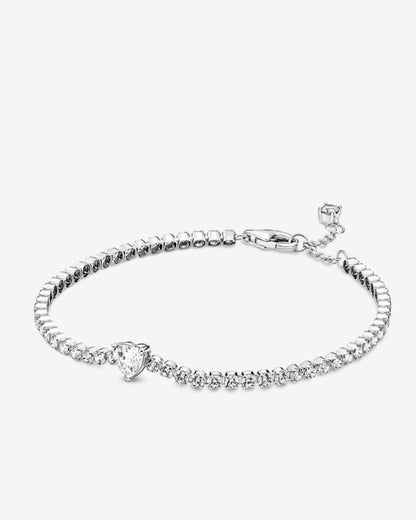 Pulsera Tenis Pandora Corazón Brillante
